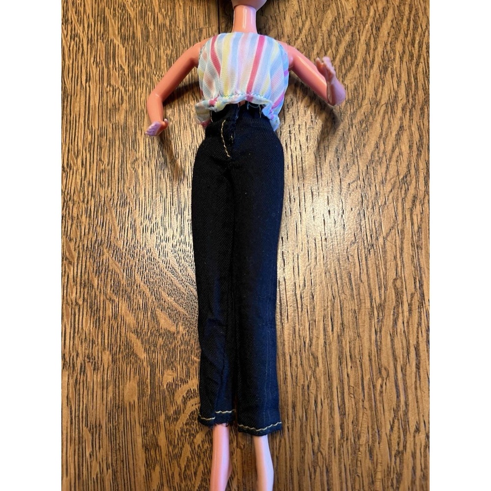 VTG 80s Barbie Jordache Black Jeans & Striped Tube Top Set 11.5" Doll Outfit